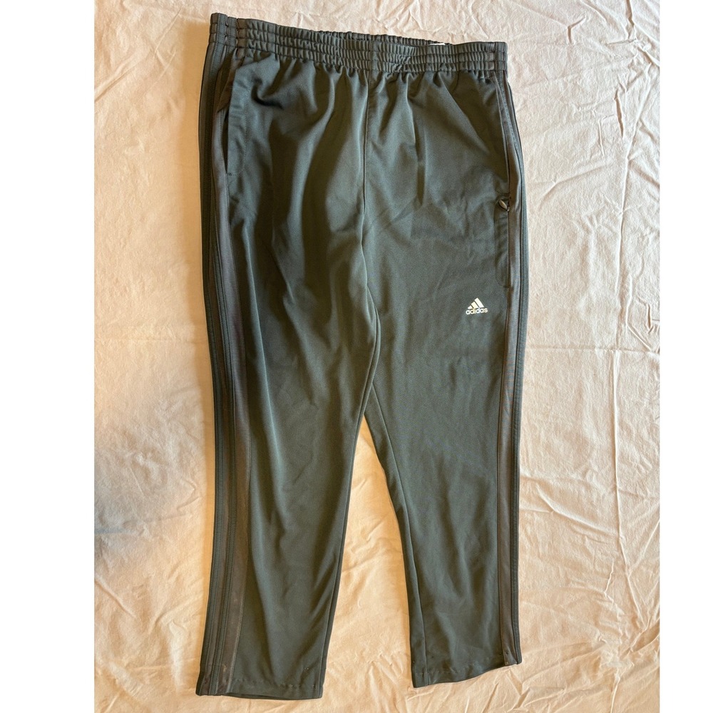 Adidas Mens XL Track Pants Gray 3 Stripe Athletic Joggers Tapered Inseam 27